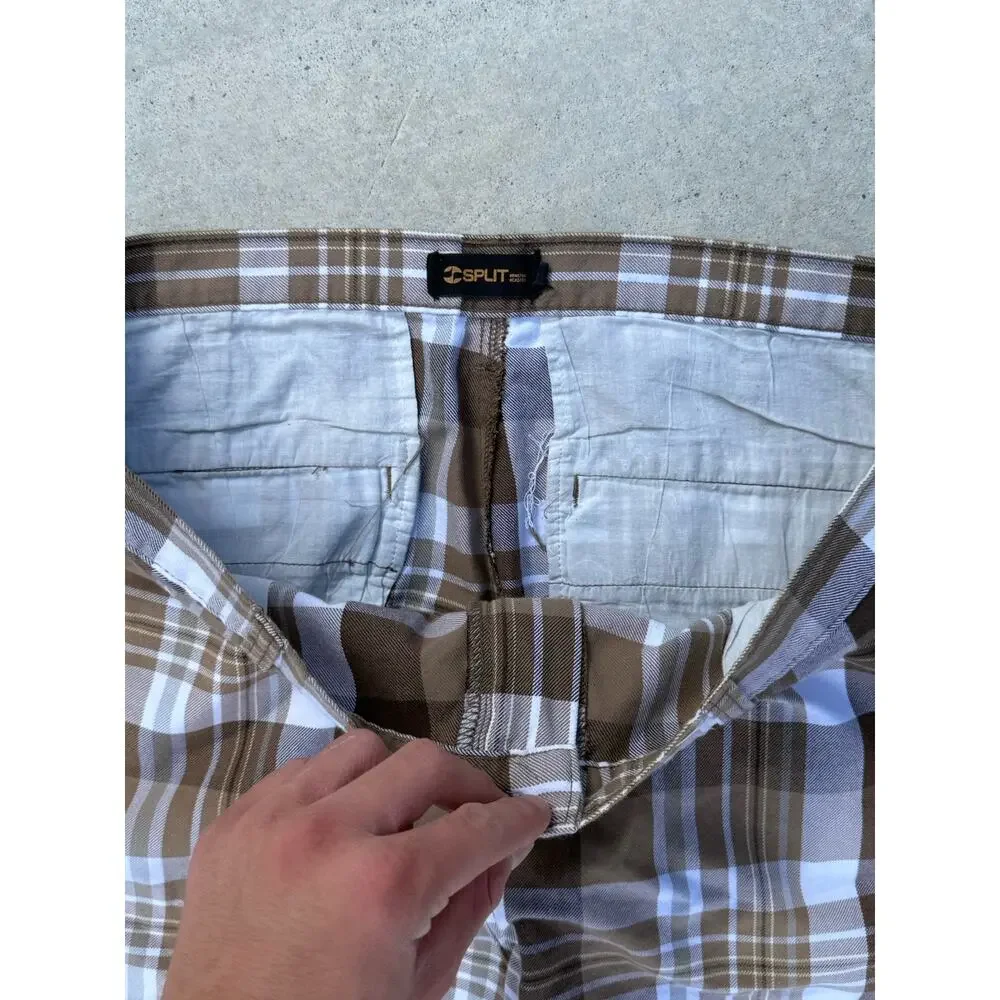 Split Brown And White Plaid Skater Shorts